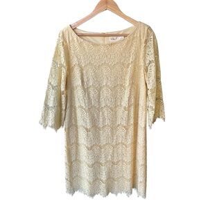 Eliza J Dress Yellow Lace Preppy Academia Cocktail Business Wedding Party Sz 16